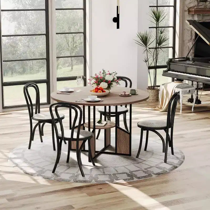 Tavolo da Pranzo Rotondo 151 cm, Stile Industriale, 4-6 Posti – Legno/Nero o Noce