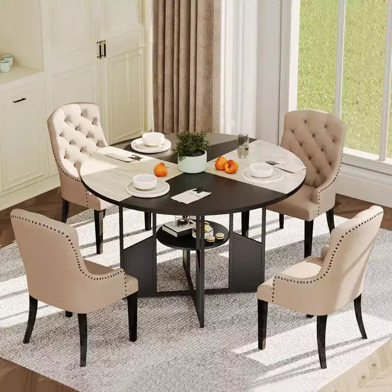 Tavolo da Pranzo Rotondo 151 cm, Stile Industriale, 4-6 Posti – Legno/Nero o Noce