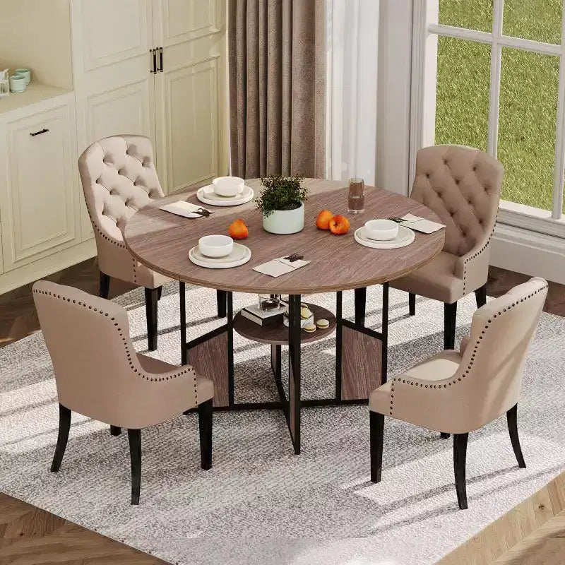 Tavolo da Pranzo Rotondo 151 cm, Stile Industriale, 4-6 Posti – Legno/Nero o Noce