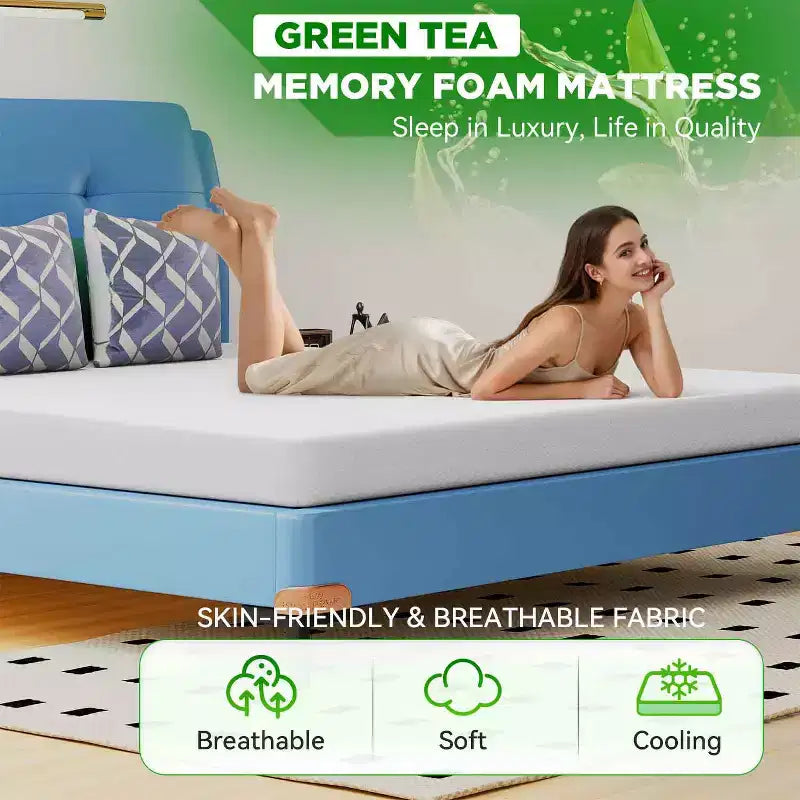 Materasso in memory foam con infusione di tè verde, rigidità media, 13 cm, singolo/doppio/matrimoniale/king size