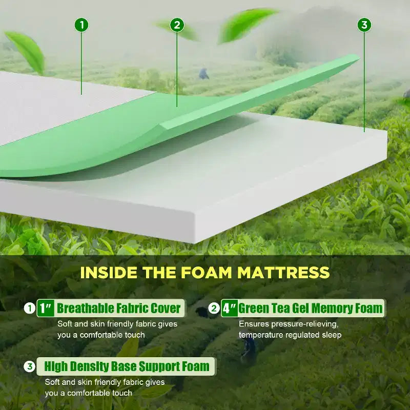 Materasso in memory foam con infusione di tè verde, rigidità media, 13 cm, singolo/doppio/matrimoniale/king size