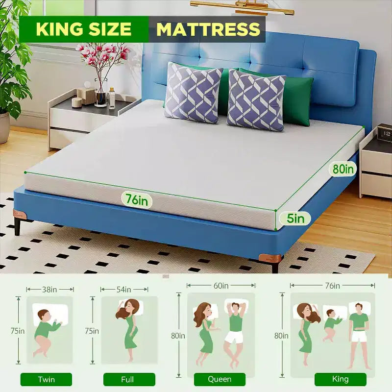 Materasso in memory foam con infusione di tè verde, rigidità media, 13 cm, singolo/doppio/matrimoniale/king size