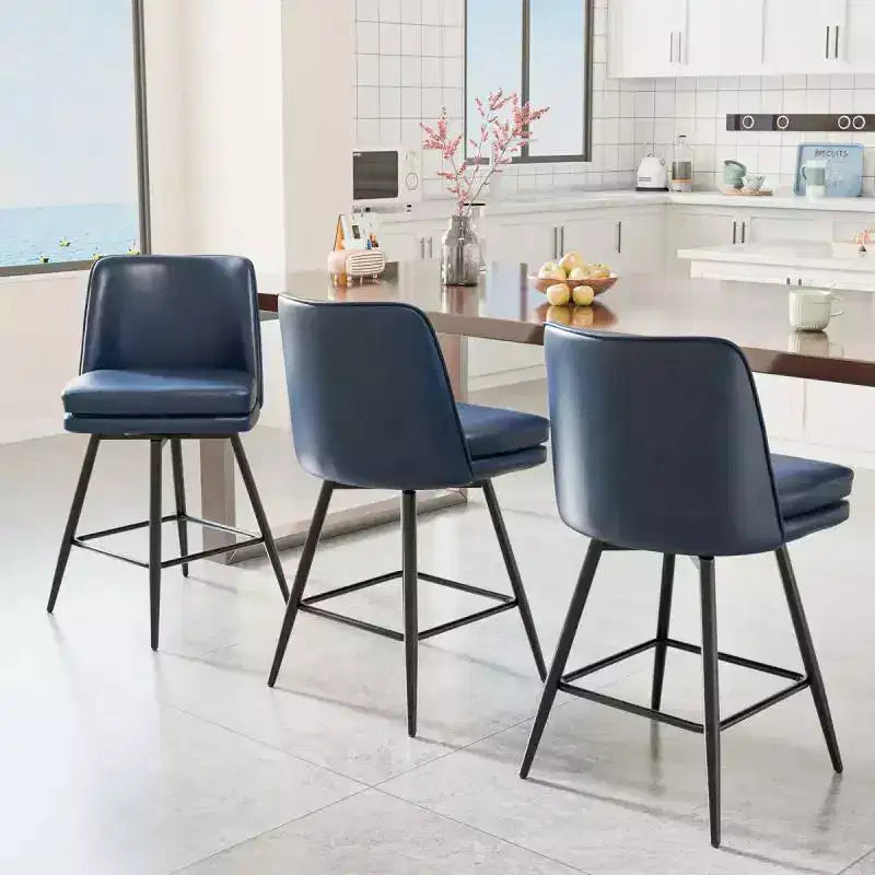 Sgabello da bar girevole quadrato in pelle sintetica, schienale medio, senza braccioli, 1 posto, set da 2 – Nero / Blu / Marrone / Verde / Bianco