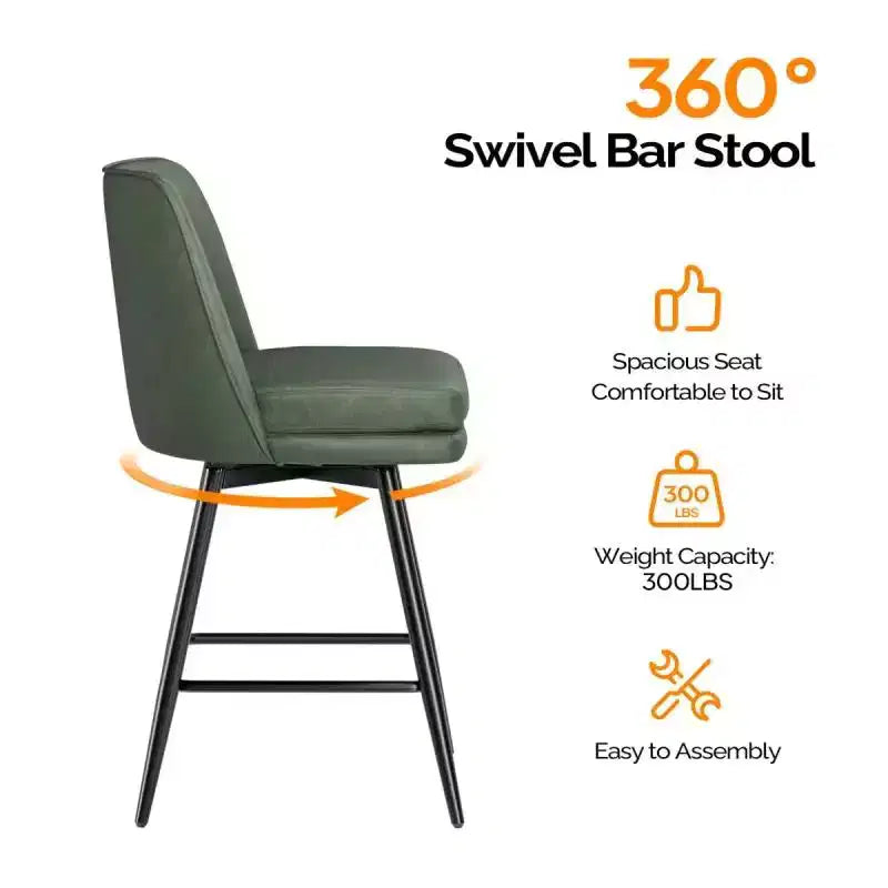 Sgabello da bar girevole quadrato in pelle sintetica, schienale medio, senza braccioli, 1 posto, set da 2 – Nero / Blu / Marrone / Verde / Bianco