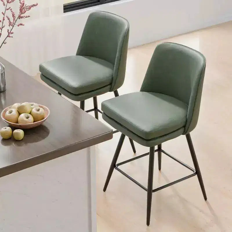 Sgabello da bar girevole quadrato in pelle sintetica, schienale medio, senza braccioli, 1 posto, set da 2 – Nero / Blu / Marrone / Verde / Bianco