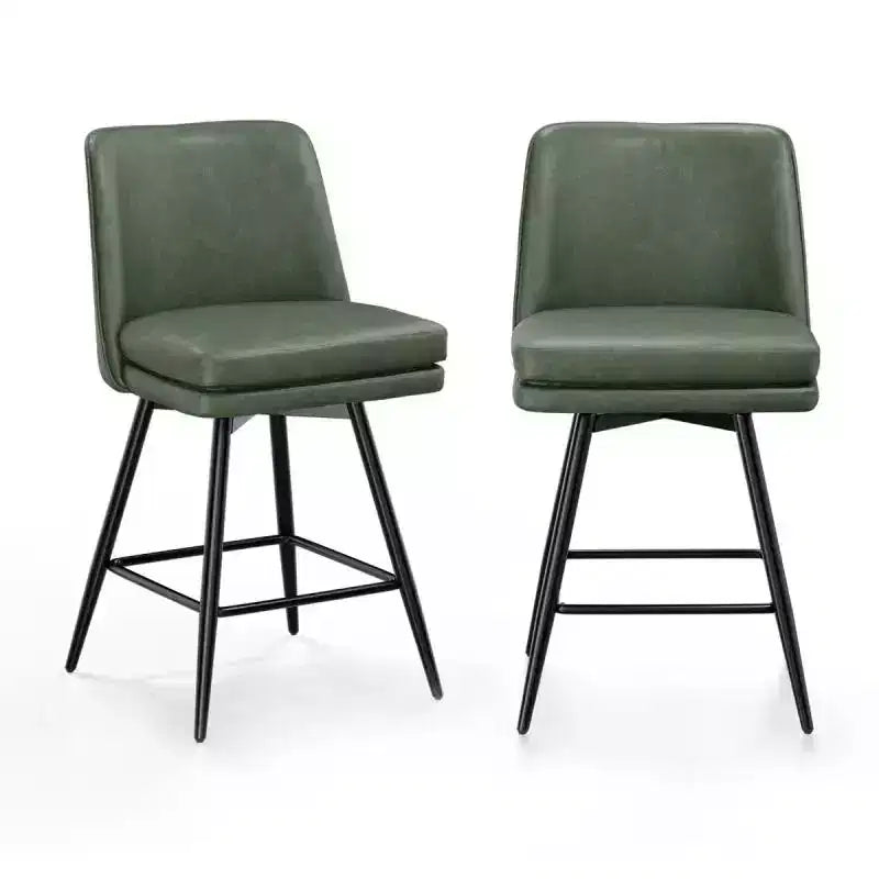 Sgabello da bar girevole quadrato in pelle sintetica, schienale medio, senza braccioli, 1 posto, set da 2 – Nero / Blu / Marrone / Verde / Bianco