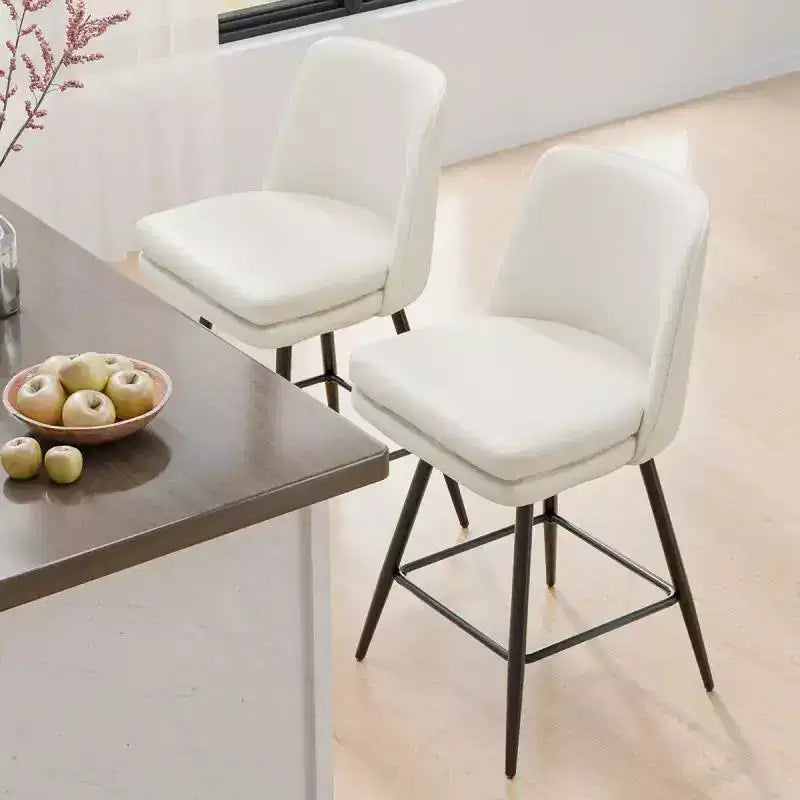 Sgabello da bar girevole quadrato in pelle sintetica, schienale medio, senza braccioli, 1 posto, set da 2 – Nero / Blu / Marrone / Verde / Bianco