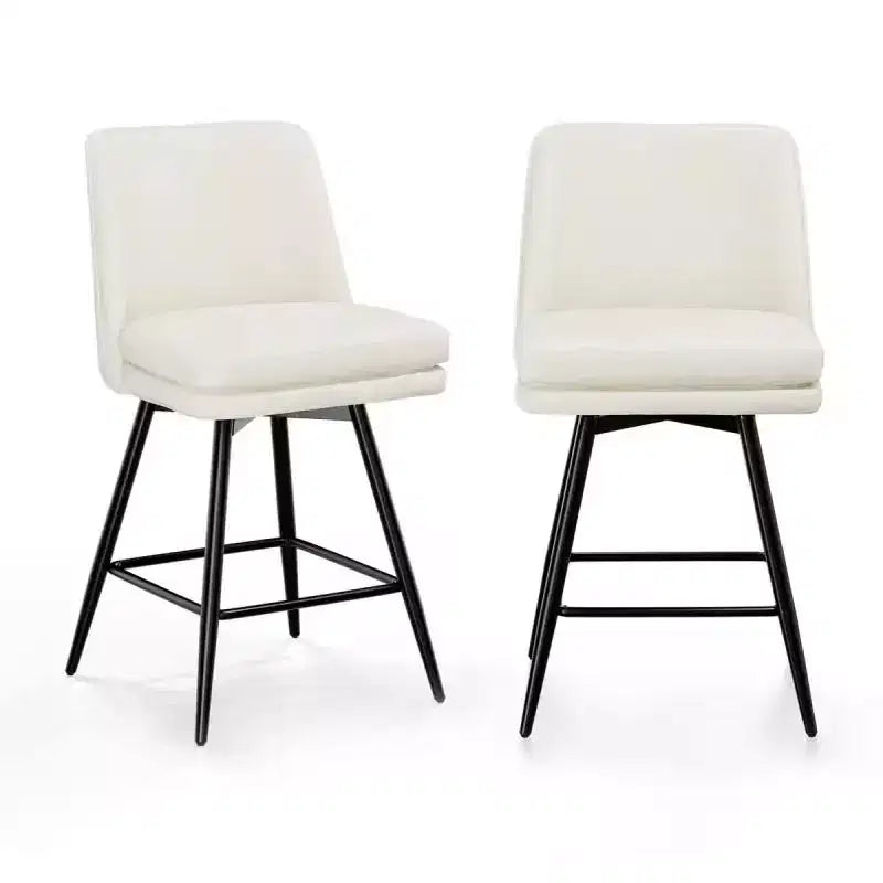 Sgabello da bar girevole quadrato in pelle sintetica, schienale medio, senza braccioli, 1 posto, set da 2 – Nero / Blu / Marrone / Verde / Bianco