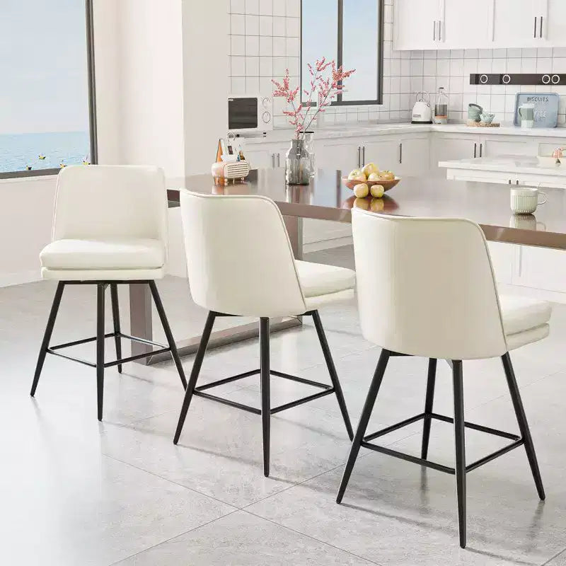 Sgabello da bar girevole quadrato in pelle sintetica, schienale medio, senza braccioli, 1 posto, set da 2 – Nero / Blu / Marrone / Verde / Bianco