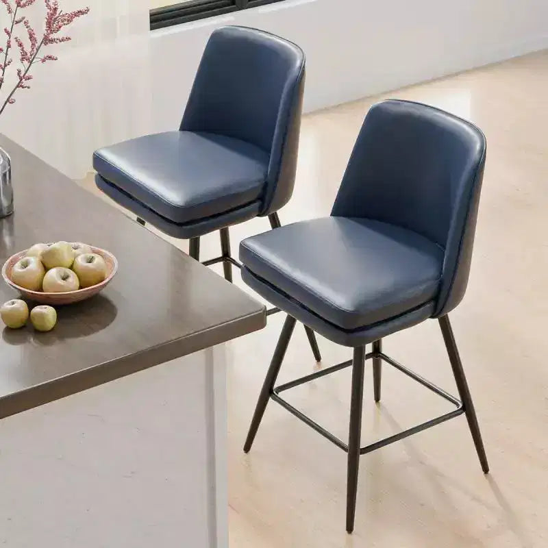 Sgabello da bar girevole quadrato in pelle sintetica, schienale medio, senza braccioli, 1 posto, set da 2 – Nero / Blu / Marrone / Verde / Bianco