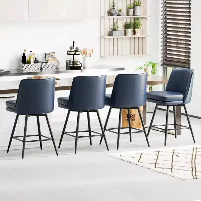 Sgabello da bar girevole quadrato in pelle sintetica, schienale medio, senza braccioli, 1 posto, set da 2 – Nero / Blu / Marrone / Verde / Bianco