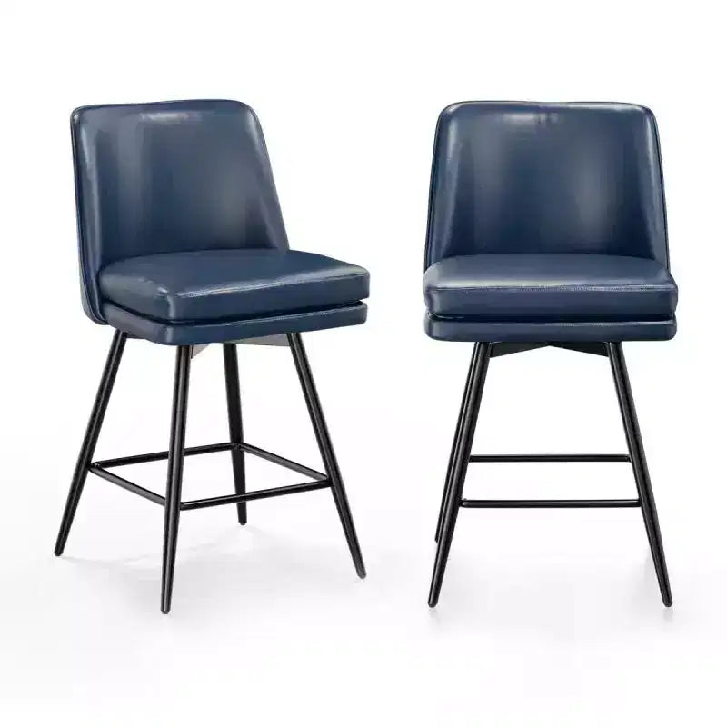 Sgabello da bar girevole quadrato in pelle sintetica, schienale medio, senza braccioli, 1 posto, set da 2 – Nero / Blu / Marrone / Verde / Bianco