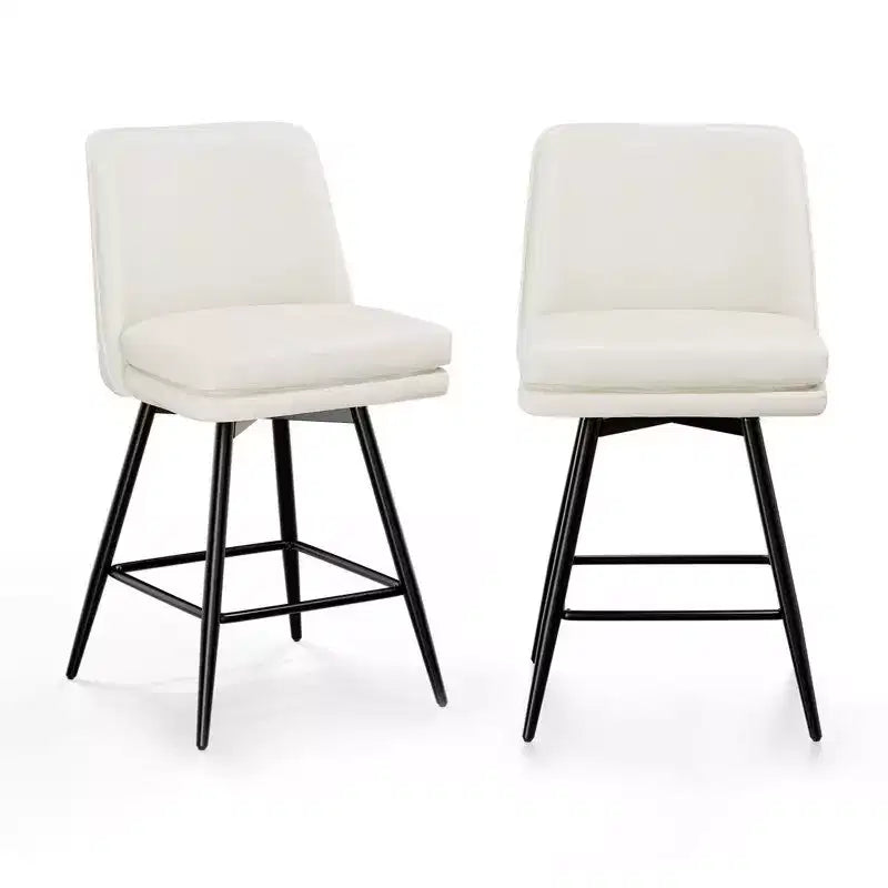 Sgabello da bar girevole quadrato in pelle sintetica, schienale medio, senza braccioli, 1 posto, set da 2 – Nero / Blu / Marrone / Verde / Bianco