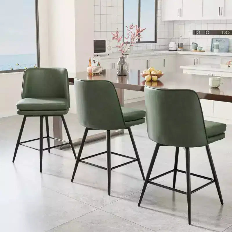 Sgabello da bar girevole quadrato in pelle sintetica, schienale medio, senza braccioli, 1 posto, set da 2 – Nero / Blu / Marrone / Verde / Bianco