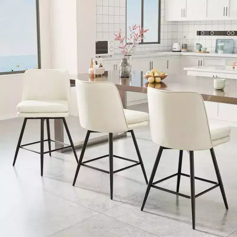 Sgabello da bar girevole quadrato in pelle sintetica, schienale medio, senza braccioli, 1 posto, set da 2 – Nero / Blu / Marrone / Verde / Bianco