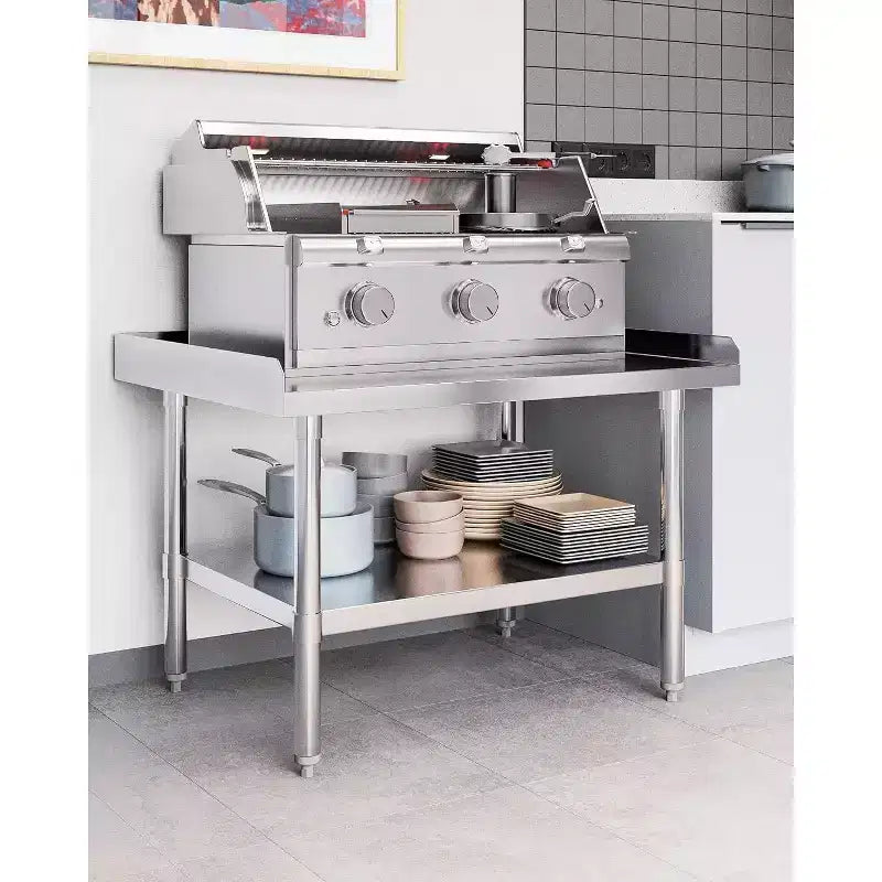 Tavolo da lavoro rettangolare in acciaio inox argentato