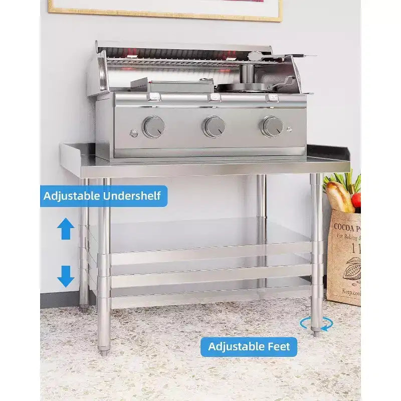 Tavolo da lavoro rettangolare in acciaio inox argentato