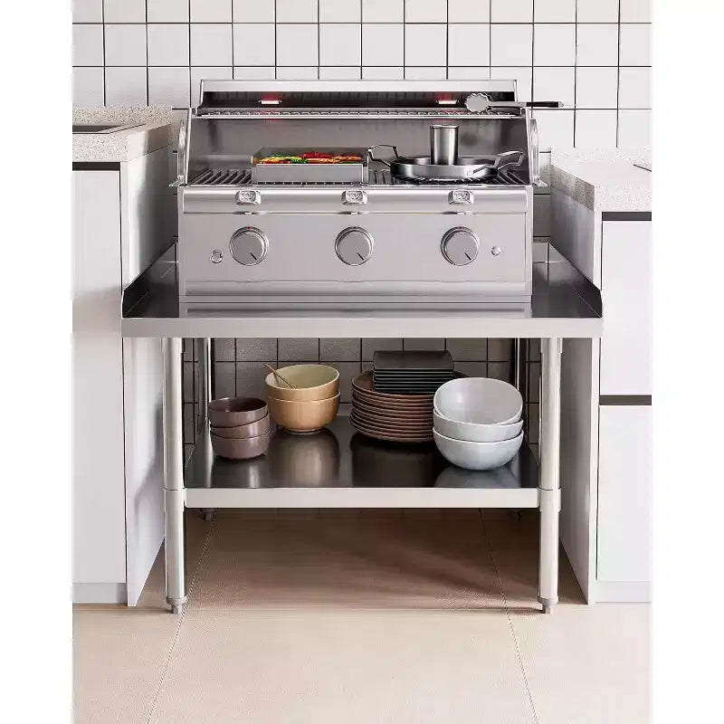 Tavolo da lavoro rettangolare in acciaio inox argentato
