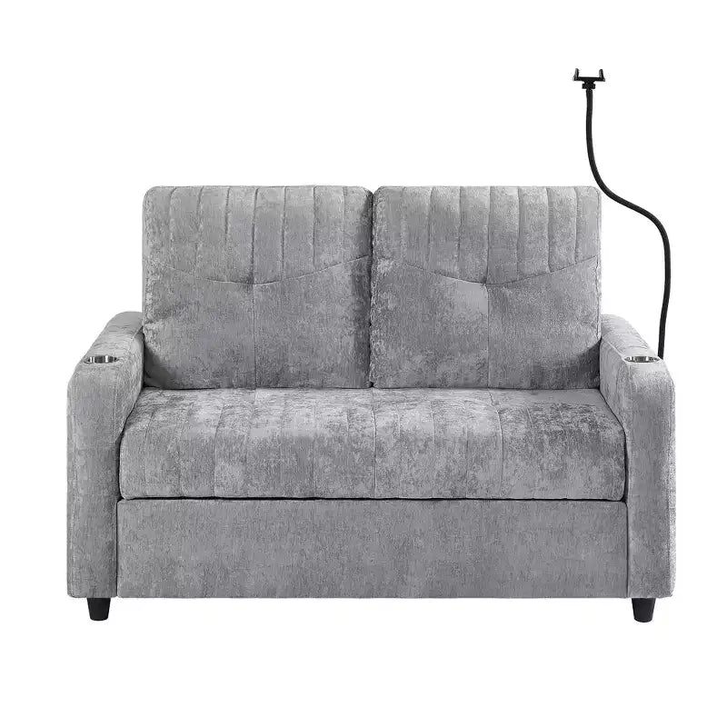 Divano letto estraibile a 2 posti beige/grigio/verde acqua con schienale regolabile e porte di ricarica