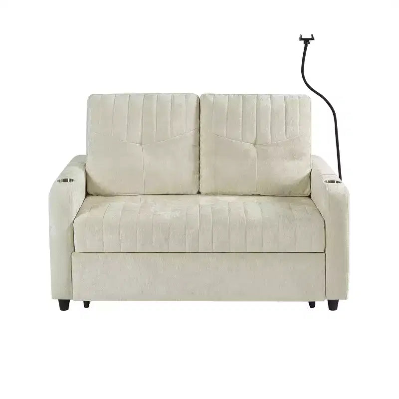 Divano letto estraibile a 2 posti beige/grigio/verde acqua con schienale regolabile e porte di ricarica