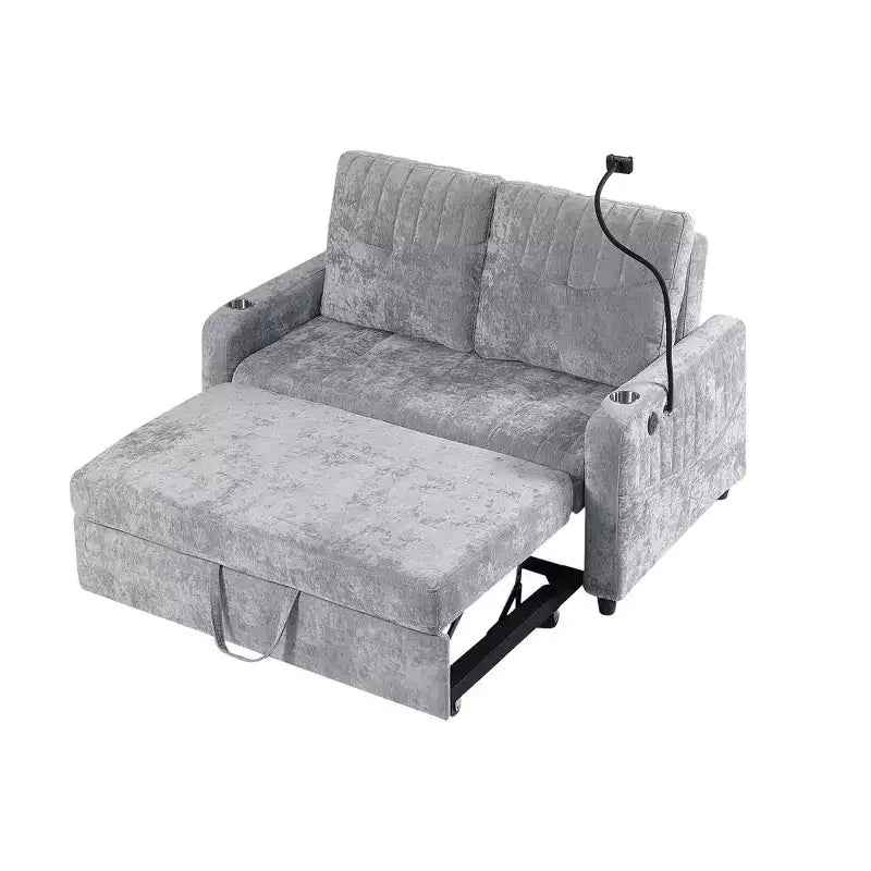 Divano letto estraibile a 2 posti beige/grigio/verde acqua con schienale regolabile e porte di ricarica