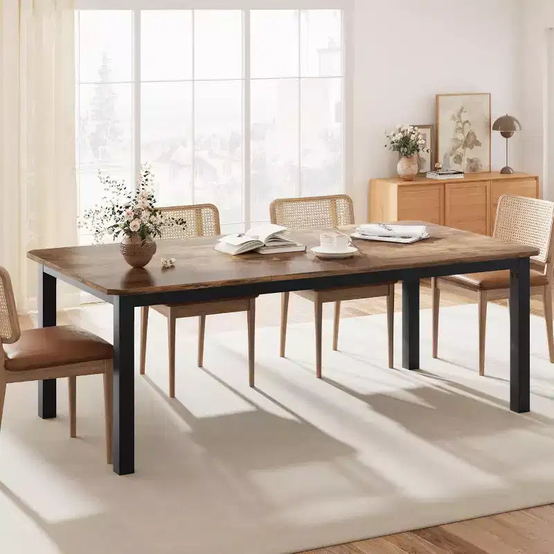Tavolo da pranzo in legno industriale per 6-8 persone, nero/grigio/color retrò, rettangolare 78"
