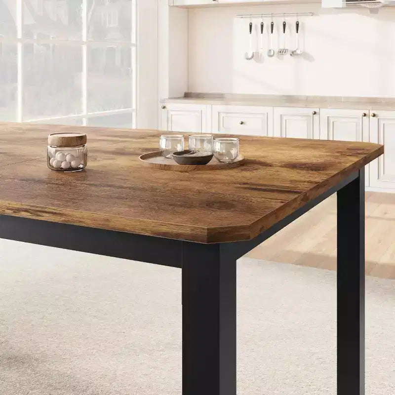 Tavolo da pranzo in legno industriale per 6-8 persone, nero/grigio/color retrò, rettangolare 78"