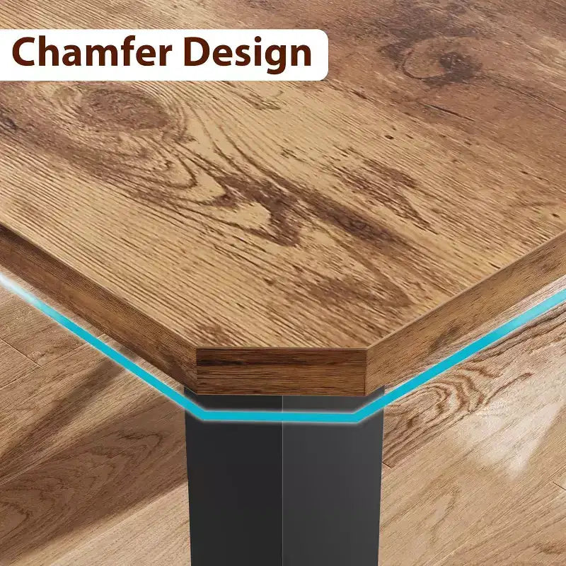 Tavolo da pranzo in legno industriale per 6-8 persone, nero/grigio/color retrò, rettangolare 78"