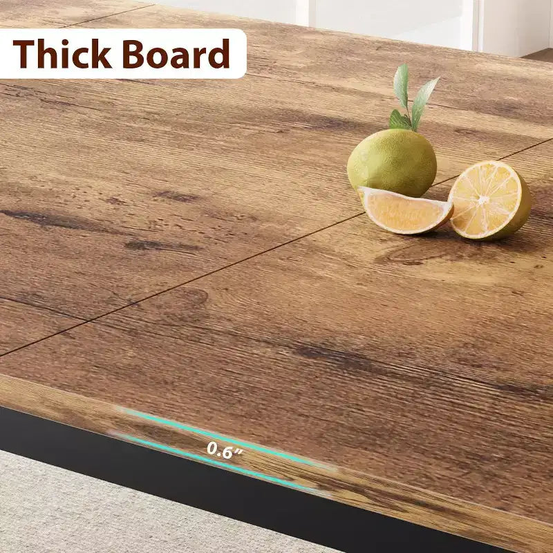 Tavolo da pranzo in legno industriale per 6-8 persone, nero/grigio/color retrò, rettangolare 78"