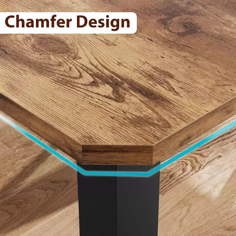 Tavolo da pranzo in legno industriale per 6-8 persone, nero/grigio/color retrò, rettangolare 78"
