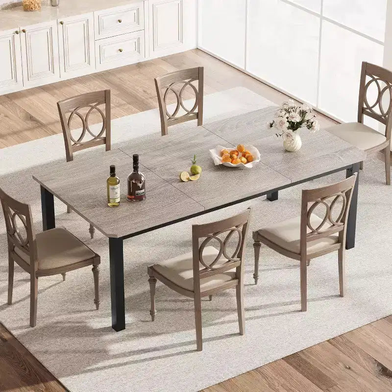 Tavolo da pranzo in legno industriale per 6-8 persone, nero/grigio/color retrò, rettangolare 78"