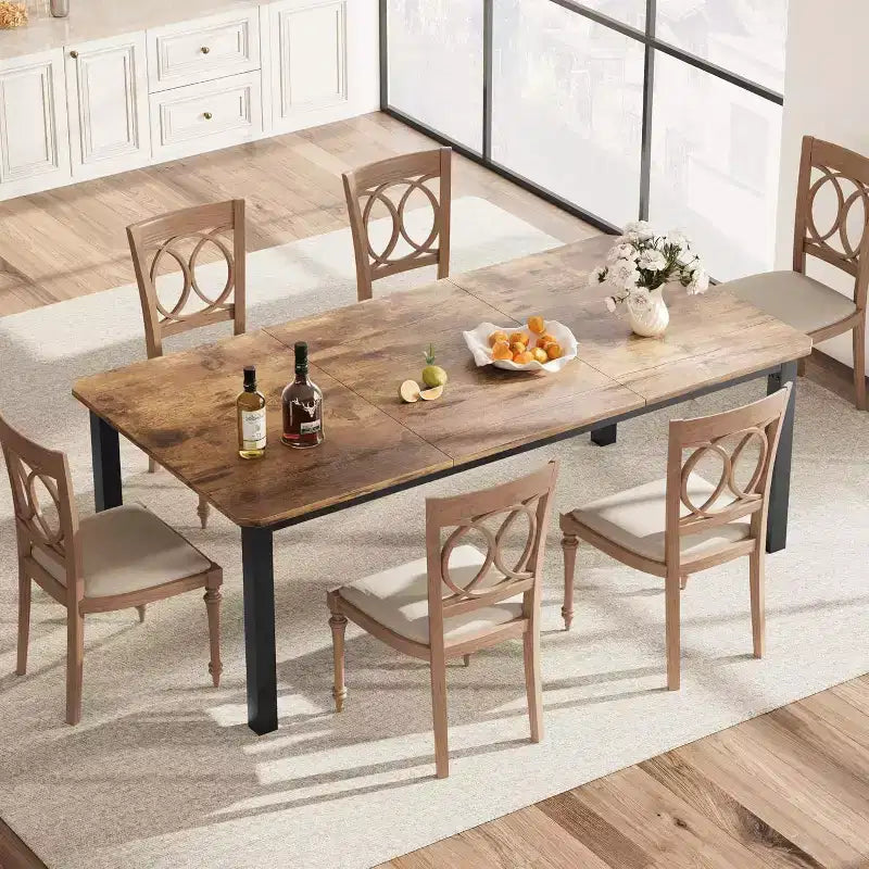 Tavolo da pranzo in legno industriale per 6-8 persone, nero/grigio/color retrò, rettangolare 78"