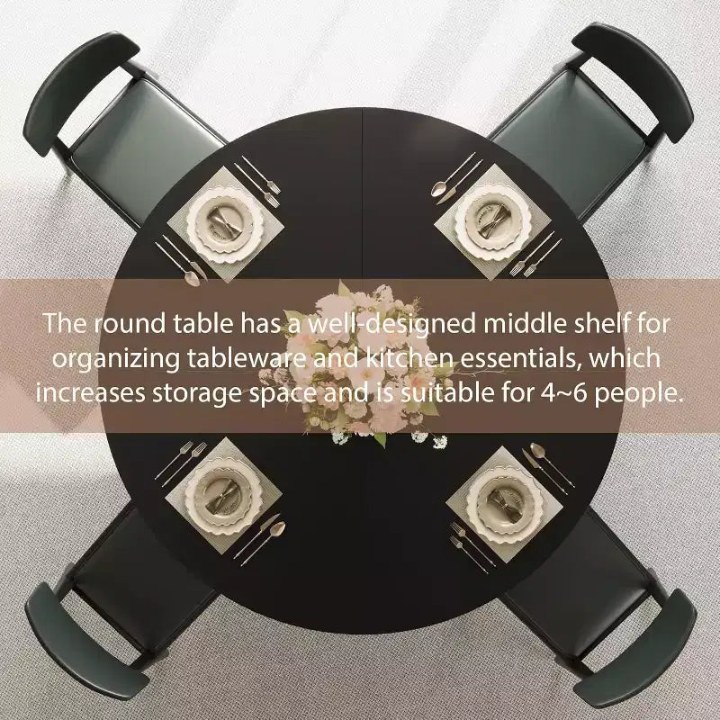 Tavolo da Pranzo Rotondo per 4-6, 120 cm, Base Contenitore — Nero / Grigio / Naturale / Legno+Nero