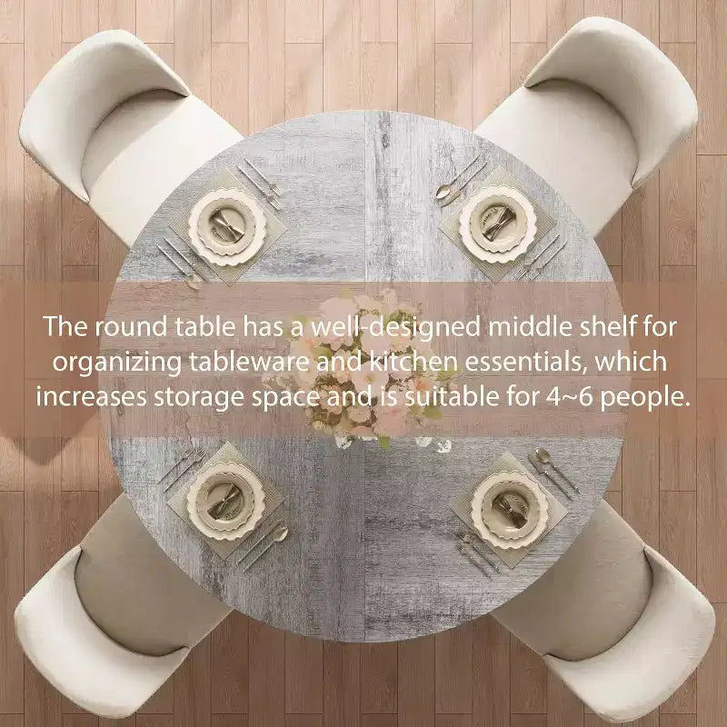 Tavolo da Pranzo Rotondo per 4-6, 120 cm, Base Contenitore — Nero / Grigio / Naturale / Legno+Nero