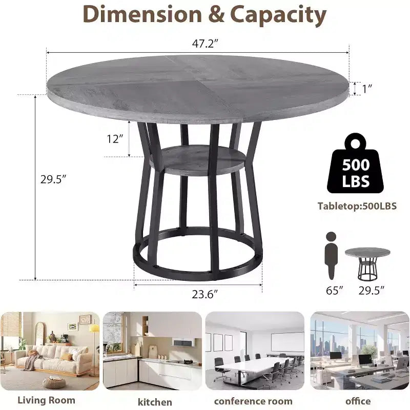 Tavolo da Pranzo Rotondo per 4-6, 120 cm, Base Contenitore — Nero / Grigio / Naturale / Legno+Nero
