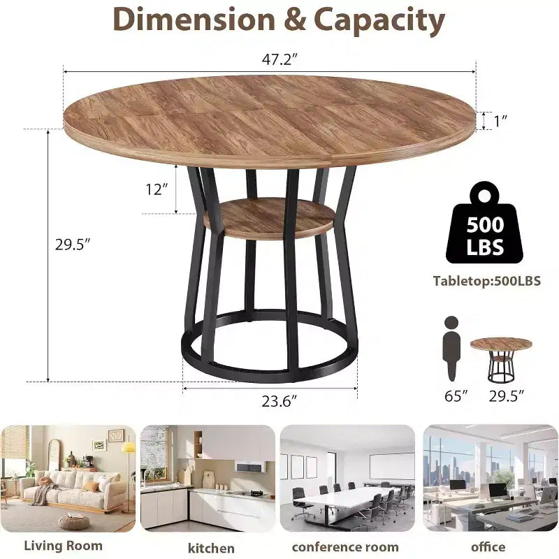 Tavolo da Pranzo Rotondo per 4-6, 120 cm, Base Contenitore — Nero / Grigio / Naturale / Legno+Nero