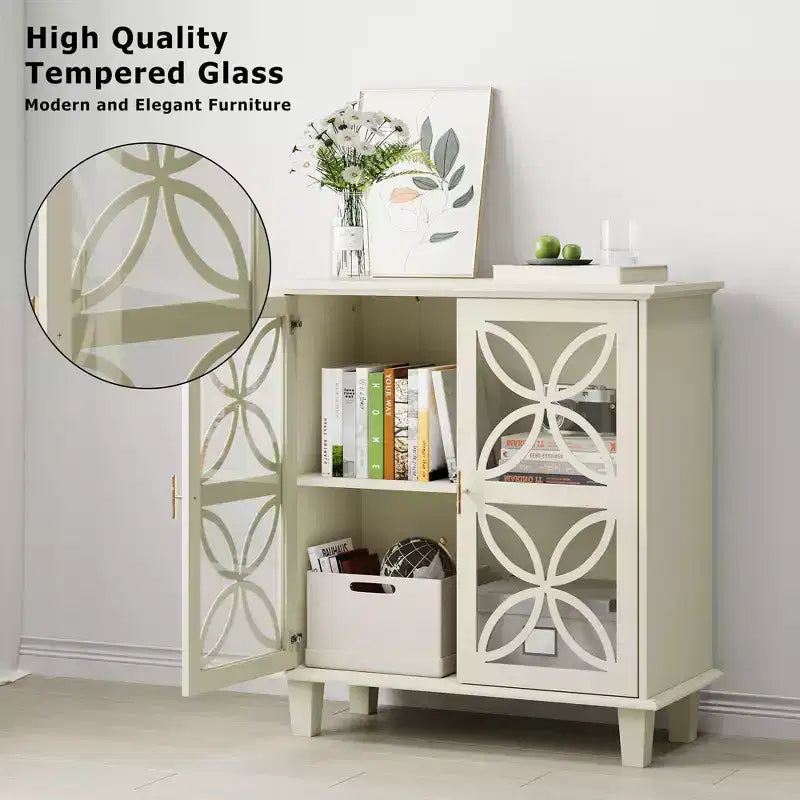 Credenza a 2 ante color crema con vetro temperato