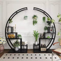 5-Tier Round Plant Stand, Half Moon Shape Indoor Metal Plant Holder, Flower Shelf Rack With 4 Hanging Hooks for Home Balcony Living Room Garden Decor