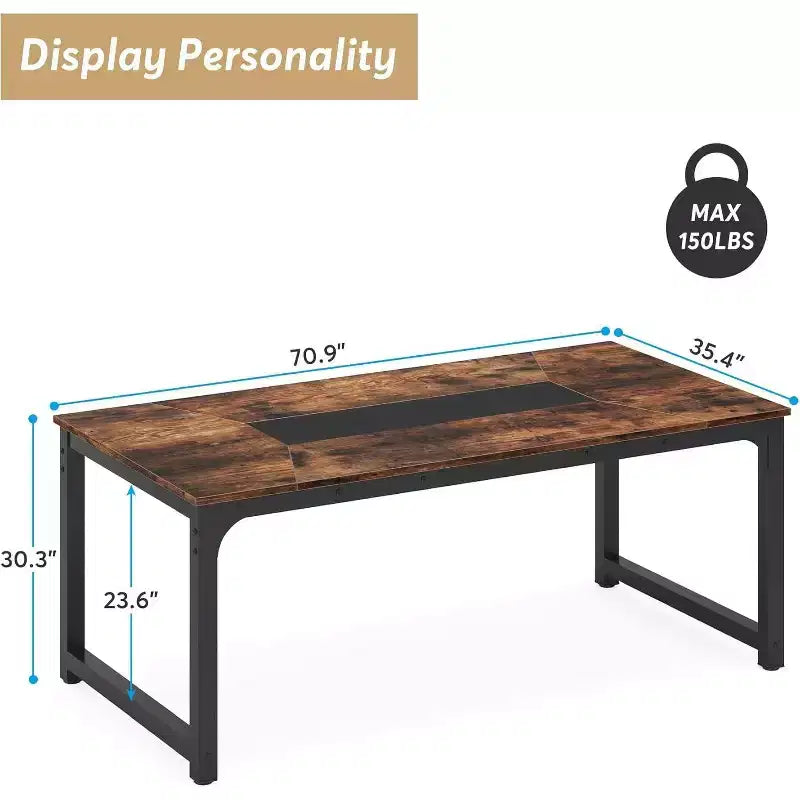 Tavolo da Pranzo Rettangolare in Legno Rustico per 6 Persone, Stile Industriale, Marrone / Grigio / Bianco