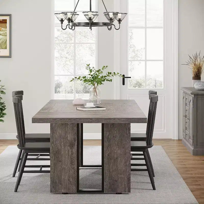 Tavolo da Pranzo Rettangolare in Legno Rustico per 6 Persone, Stile Industriale, Marrone / Grigio / Bianco