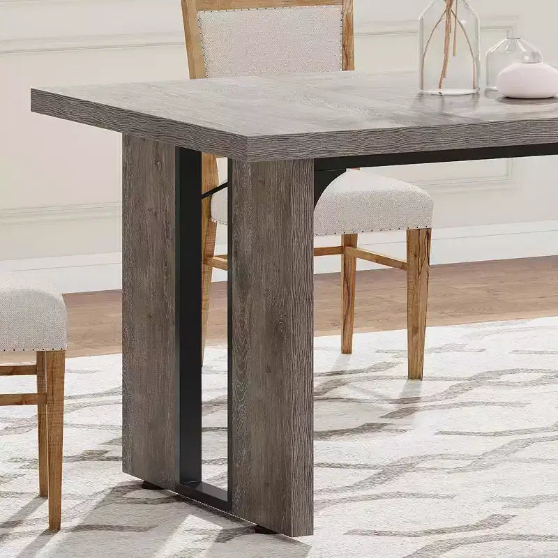 Tavolo da Pranzo Rettangolare in Legno Rustico per 6 Persone, Stile Industriale, Marrone / Grigio / Bianco