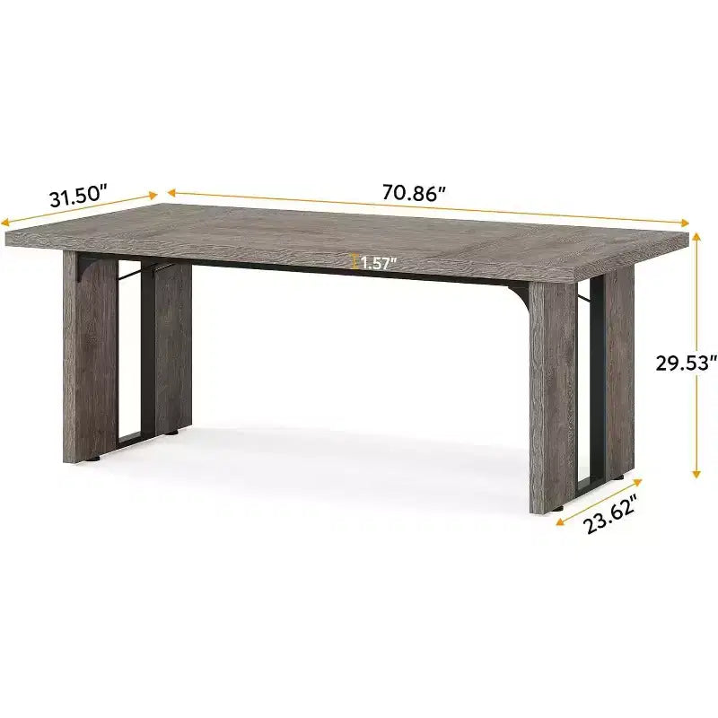 Tavolo da Pranzo Rettangolare in Legno Rustico per 6 Persone, Stile Industriale, Marrone / Grigio / Bianco