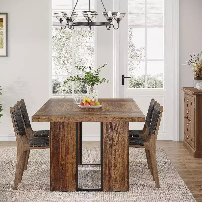 Tavolo da Pranzo Rettangolare in Legno Rustico per 6 Persone, Stile Industriale, Marrone / Grigio / Bianco