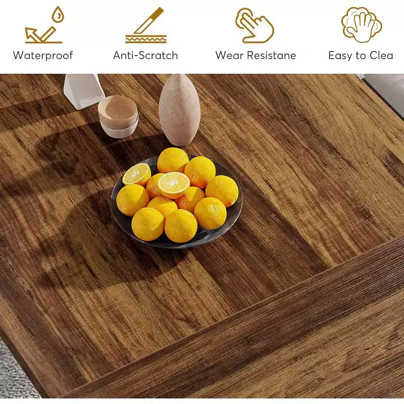 Tavolo da Pranzo Rettangolare in Legno Rustico per 6 Persone, Stile Industriale, Marrone / Grigio / Bianco