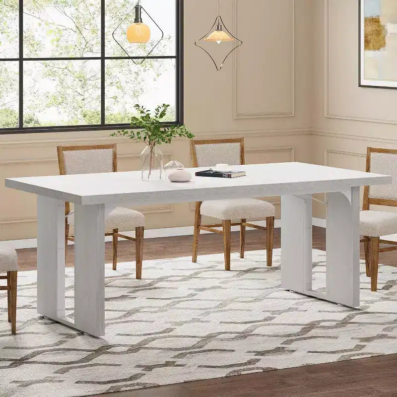 Tavolo da Pranzo Rettangolare in Legno Rustico per 6 Persone, Stile Industriale, Marrone / Grigio / Bianco