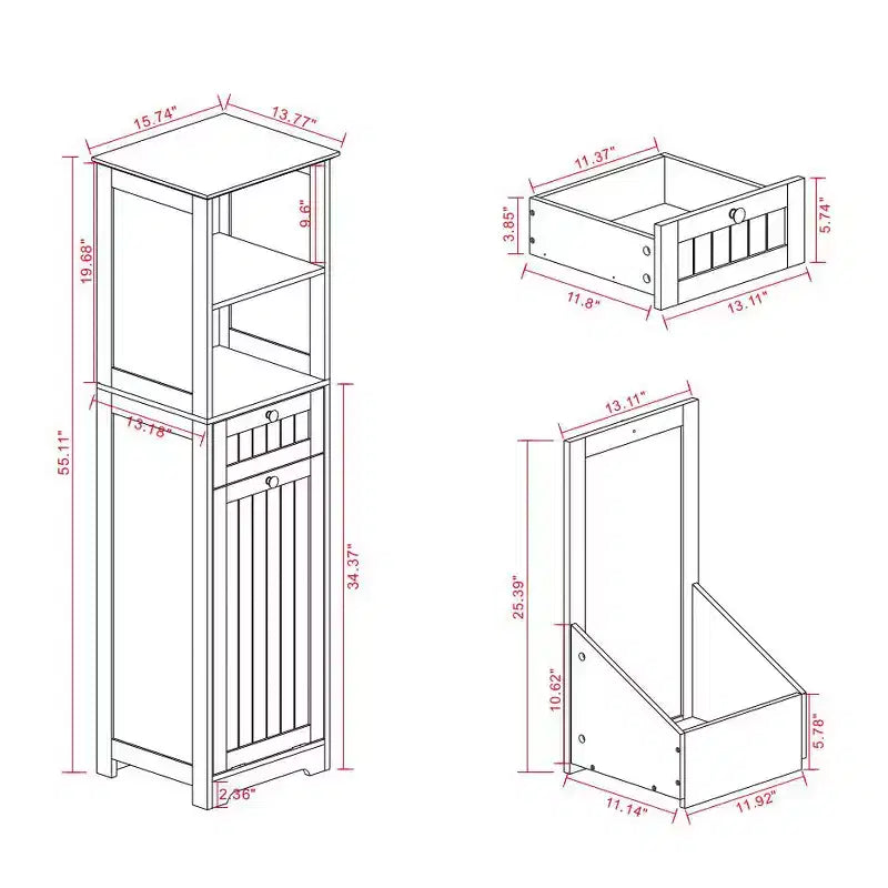 Mobiletto stretto a 2 cassetti con finitura in legno naturale
