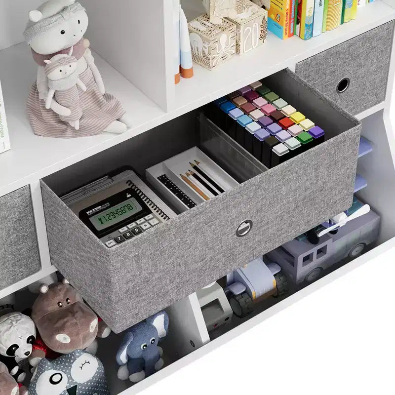Libreria e armadietto portagiochi per bambini a 3 cassetti bianco e grigio, 1 bambino