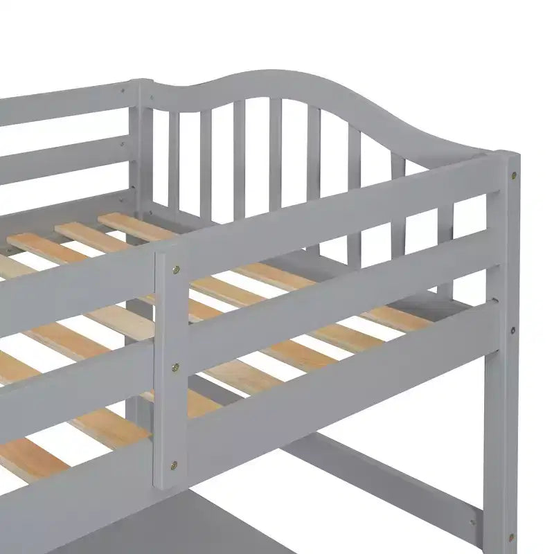 Letto a soppalco singolo grigio/bianco con scrivania, armadietto e mensole