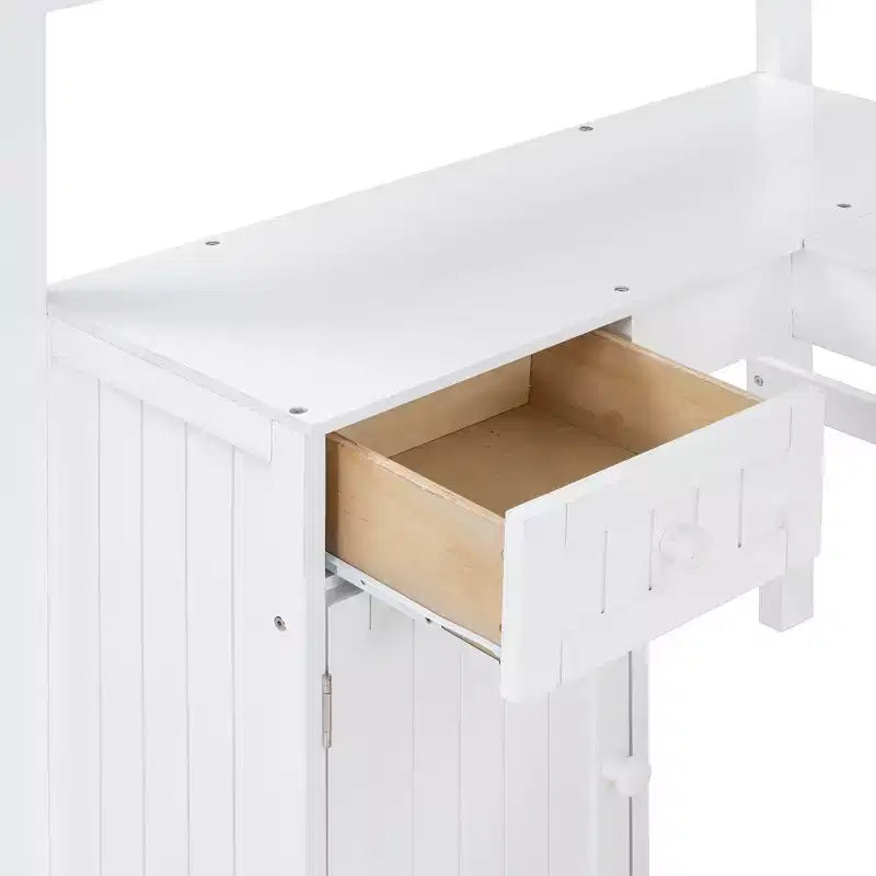 Letto a soppalco singolo grigio/bianco con scrivania, armadietto e mensole