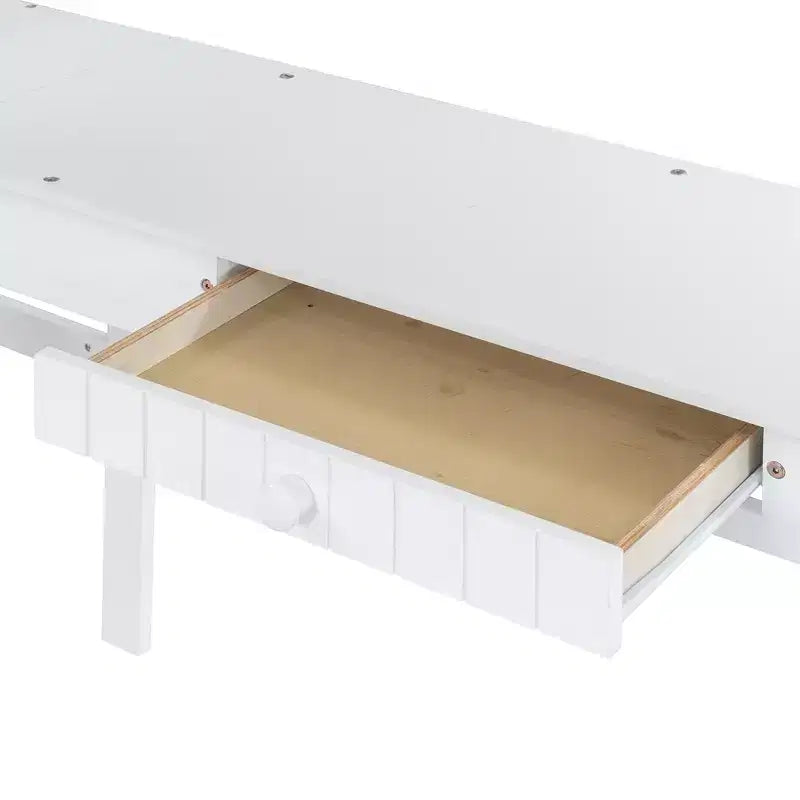 Letto a soppalco singolo grigio/bianco con scrivania, armadietto e mensole